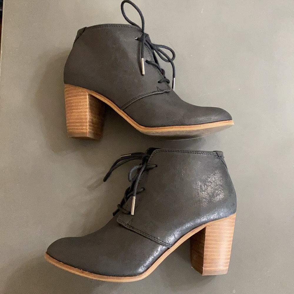 Toms Black Metallic Lace-up Booties